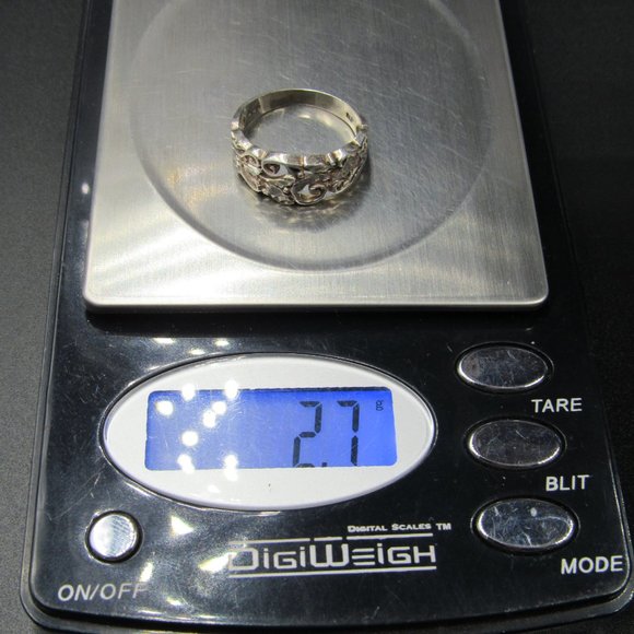 Size 8 Sterling Silver Diamond Cut Rustic Floral Band Ring Vintage - Picture 9 of 9